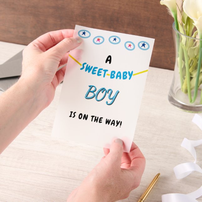 Sweet Baby Boy Blue Baby Shower Vellum Invitations (Handheld)
