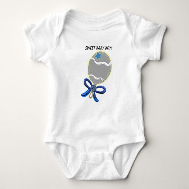 Sweet Baby Boy Blue Bow Rattle T-Shirt Bodysuit (Front)