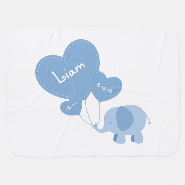 Sweet Baby Boy Blue Elephant Receiving Blanket (Horizontal)