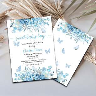 Sweet Baby Boy Blue Floral Baby Shower Invitation