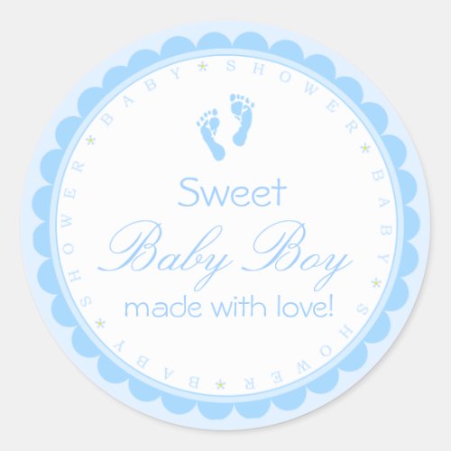 Sweet Baby Boy Blue Footprints Baby Shower Classic Round Sticker
