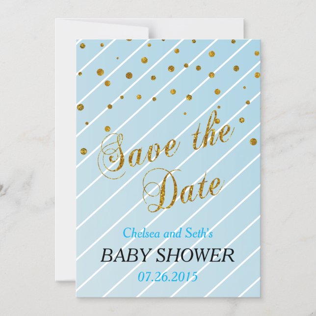 Sweet Baby Boy Blue & Gold Confetti | Baby Shower Magnetic Invitation (Front)