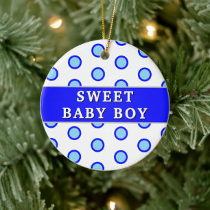 Sweet Baby Boy Blue Polka Dots Birth Stats  Ceramic Ornament