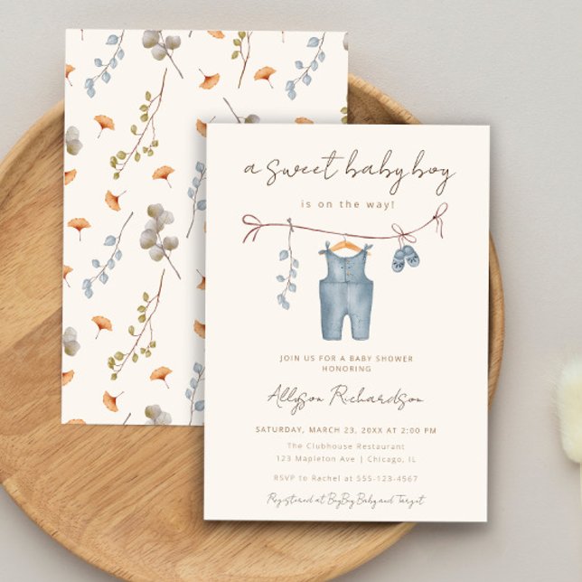 Sweet baby boy boho baby clothes shower invitation (Creator Uploaded)
