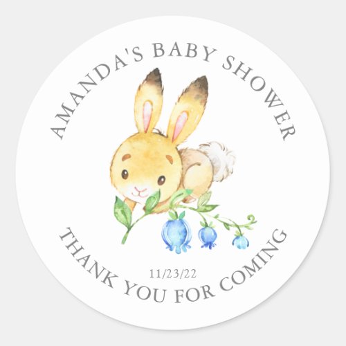 Sweet Baby Boy Bunny Baby Shower Classic Round Sticker