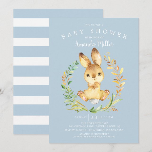 Sweet Baby Boy Bunny Baby Shower Invitation (Front/Back)