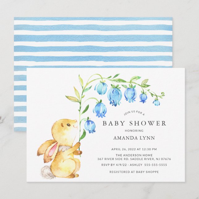 Sweet Baby Boy Bunny Baby Shower Invitation (Front/Back)