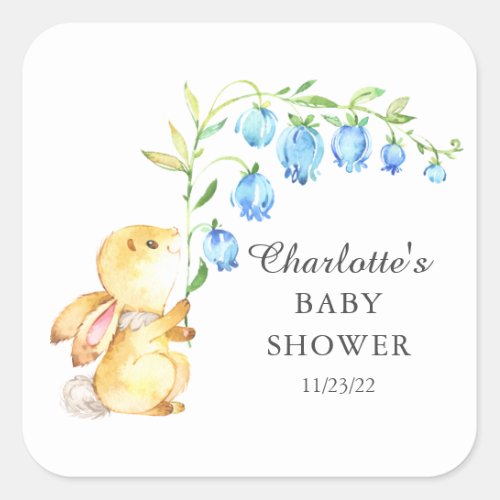 Sweet Baby Boy Bunny Baby Shower Square Sticker