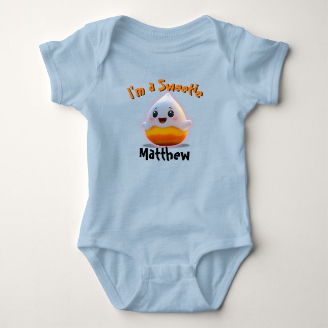 Sweet Baby Boy Candy Corn with childs name Bodysuit (Front)