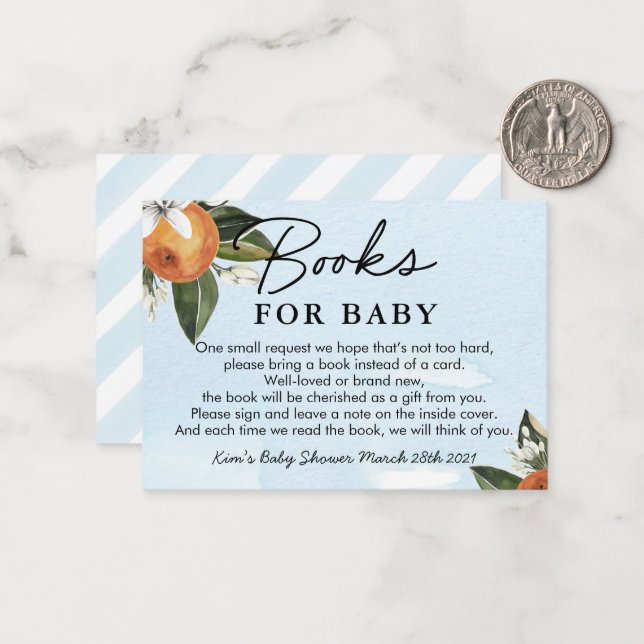 Sweet Baby Boy Clementine Shower Books For Baby Note Card (Front/Back In Situ)