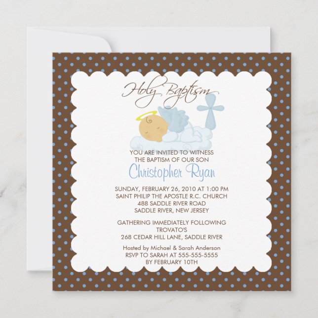 Sweet Baby Boy & Cross Holy Baptism Inviation Invitation (Front)