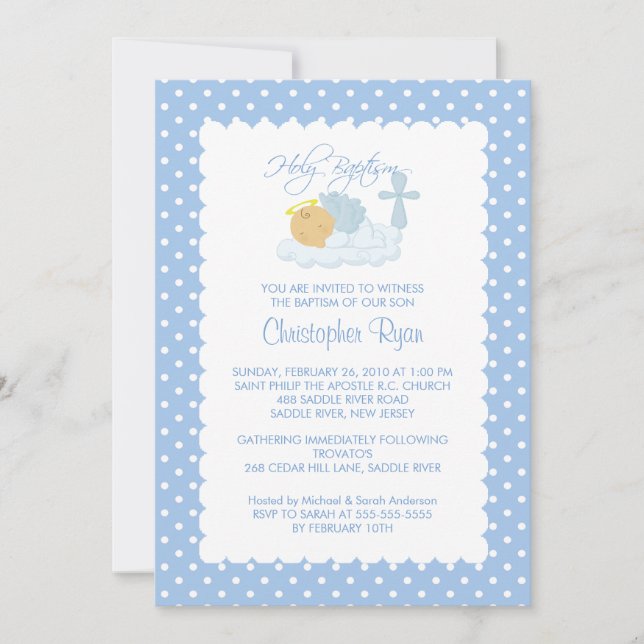 Sweet Baby Boy & Cross Holy Baptism Inviation Invitation (Front)