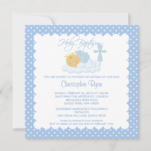 Sweet Baby Boy &amp; Cross Holy Baptism Inviation Personalized Invites