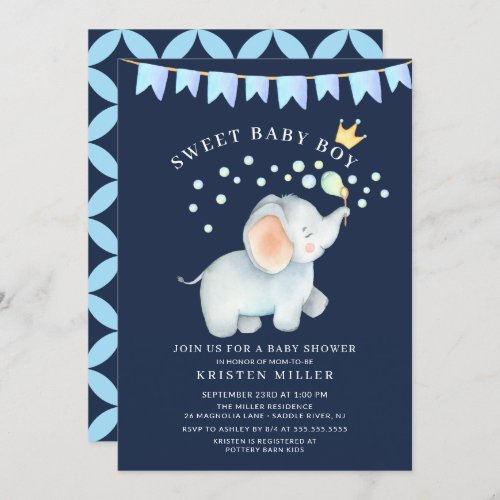 Sweet Baby Boy Elephant Baby Shower Invitation