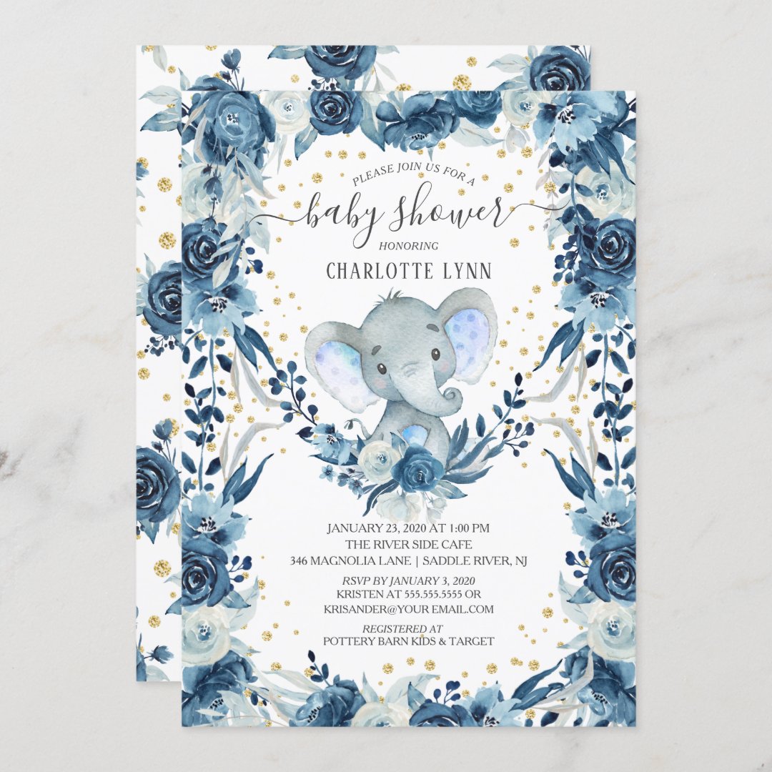 Sweet Baby Boy Elephant Baby Shower Invitation | Zazzle