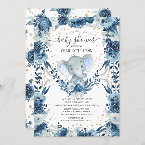 Sweet Baby Boy Elephant Baby Shower Invitation