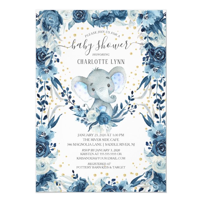 Sweet Baby Boy Elephant Baby Shower Invitation