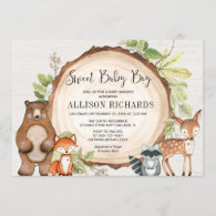 Sweet baby boy forest friends woodland baby shower invitation