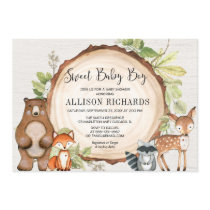 Sweet baby boy forest friends woodland baby shower invitation