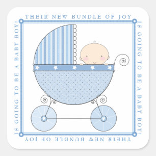 Sweet Baby Boy in Carriage Baby Shower in Blue Square Sticker