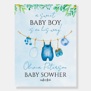Sweet Baby Boy is on his Way Soft Blue Clothesline Foam Board