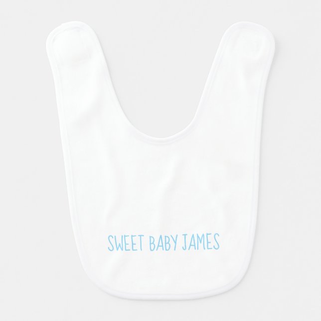 Sweet Baby Boy NAME Blue White Modern Fun Bib (Front)
