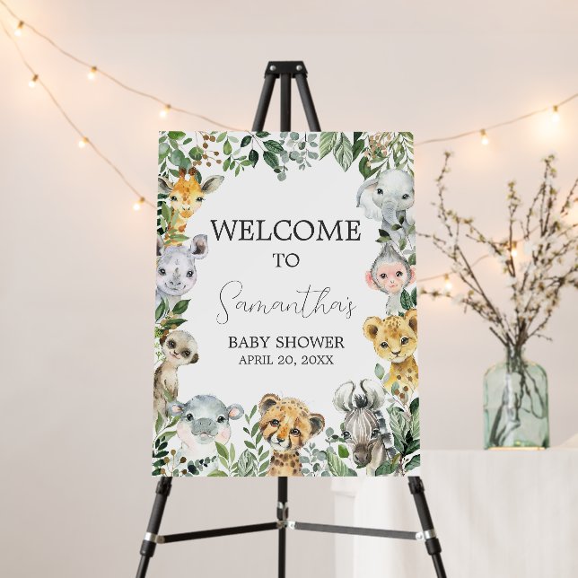 Sweet Baby Boy Safari Baby Shower Welcome Sign (In Situ (Stand))