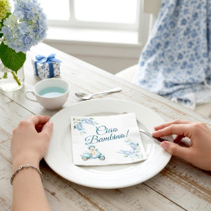 Sweet Baby Boy Scooter Ciao Bambino Blue Floral Napkins