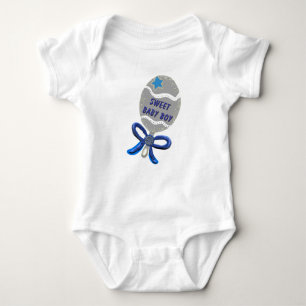 Sweet Baby Boy Silver Blue Rattle Baby Bodysuit