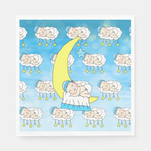 Sweet Baby boy Sleeping on Moon Baby Shower Napkins (Front)