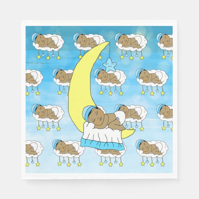 Sweet Baby boy Sleeping on Moon Ethnic Napkins (Front)