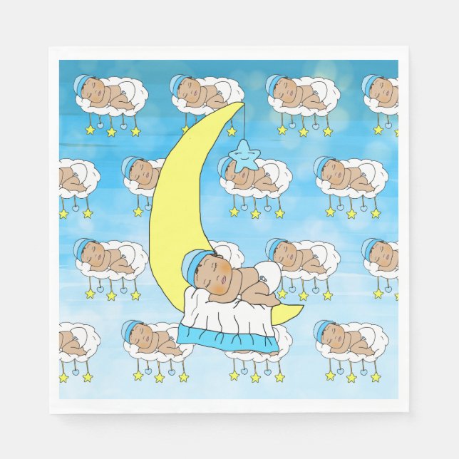 Sweet Baby boy Sleeping on Moon Ethnic Napkins (Front)