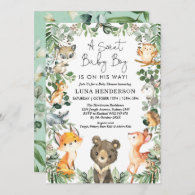 Sweet Baby Boy Woodland Forest Animals Baby Shower Invitation