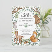 Sweet Baby Boy Woodland Forest Animals Shower Invitation (Standing Front)