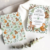 Sweet Baby Boy Woodland Forest Animals Shower Invitation