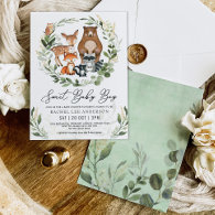 Sweet Baby Boy Woodland Greenery Animals Shower Invitation