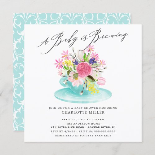 Sweet Baby Brewing Floral Baby Tea Invitation