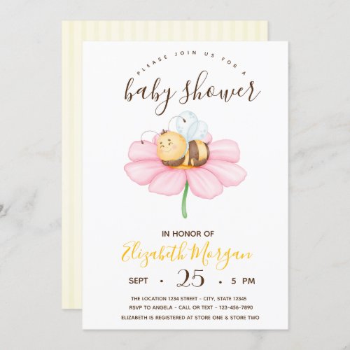 Sweet Baby Bumble BeeStripes Baby Shower  Invitation