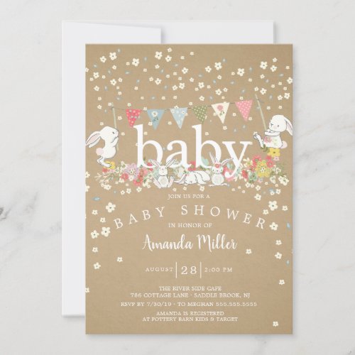 Sweet Baby Bunnies Neutral Baby Shower Invitation