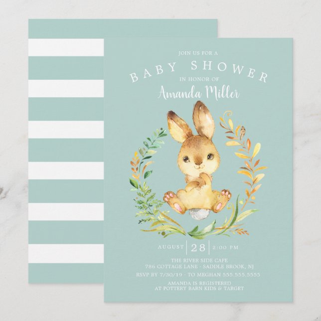 Sweet Baby Bunny Baby Shower Invitation (Front/Back)