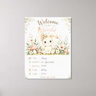 Sweet Baby Bunny Design with Birth Details Fields Canvas Print