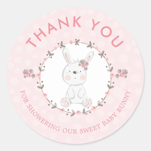 Sweet Baby Bunny Floral Baby Shower Thank You Classic Round Sticker