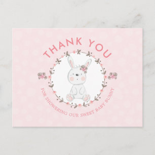 Sweet Baby Bunny Floral Baby Shower Thank You Postcard