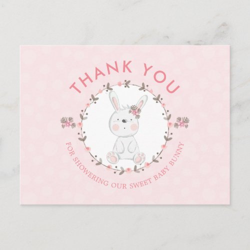 Sweet Baby Bunny Floral Baby Shower Thank You Postcard
