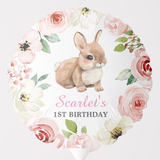 Sweet Baby Bunny Floral Birthday Party Balloon (Front)