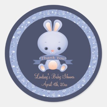 Sweet Baby Bunny Rabbit Baby Shower Thank You Classic Round Sticker by StarStruckDezigns at Zazzle