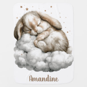 Sweet Baby Bunny Sleeping with a Custom Name Blanket