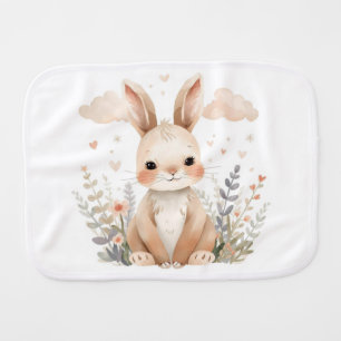 Sweet Baby Bunny Watercolor Pastel Wildflower Burp Cloth