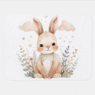 Sweet Baby Bunny Watercolor Wildflower Pastels Blanket