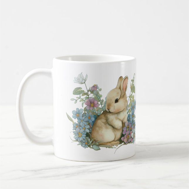 Sweet Baby Bunny with Blue Purple Flowers  Coffee Mug (Left)